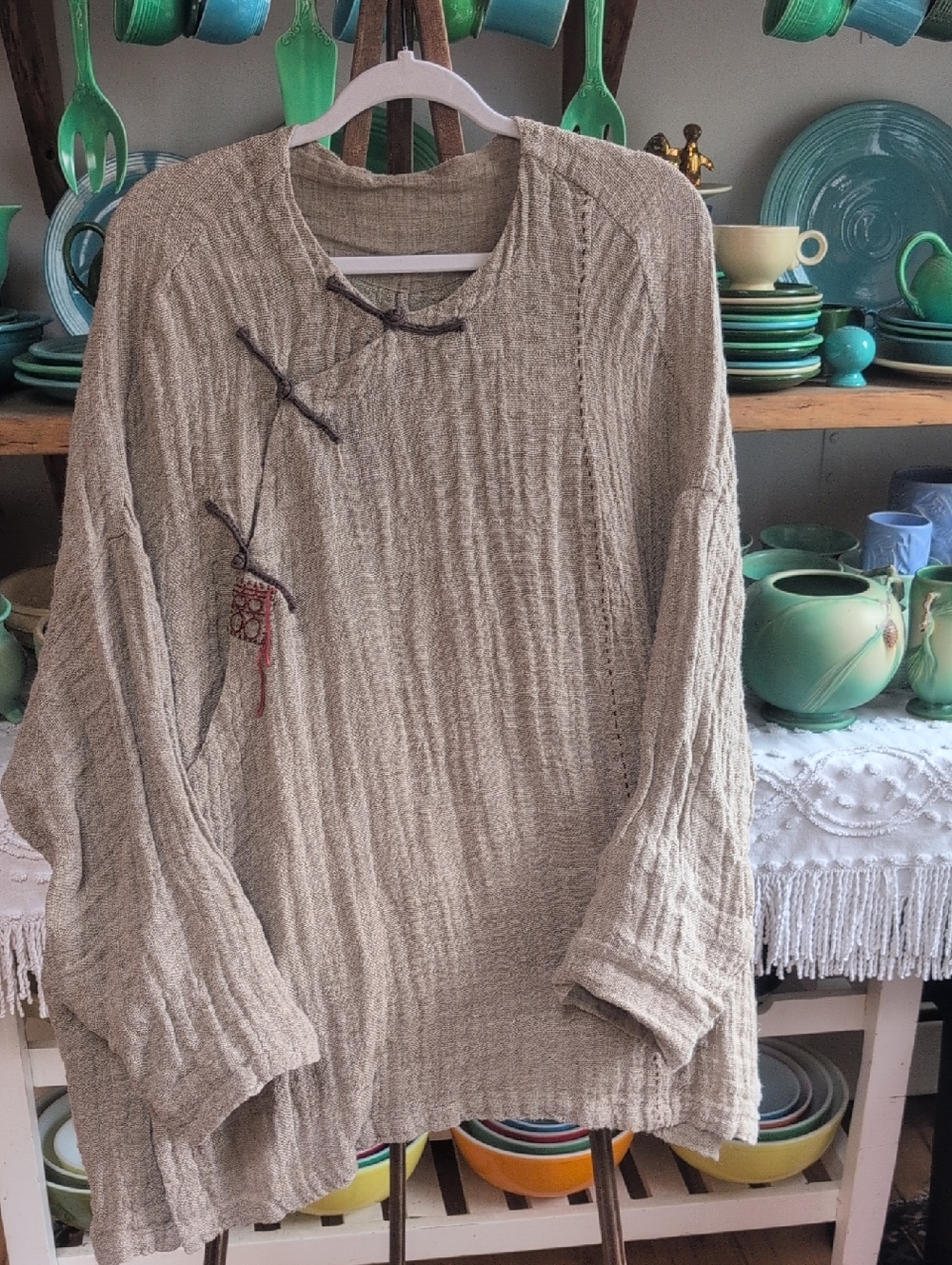 NWTO MaLieb Hand Woven Natural Raw Linen Tunic/Duster - Picture 11 of 13